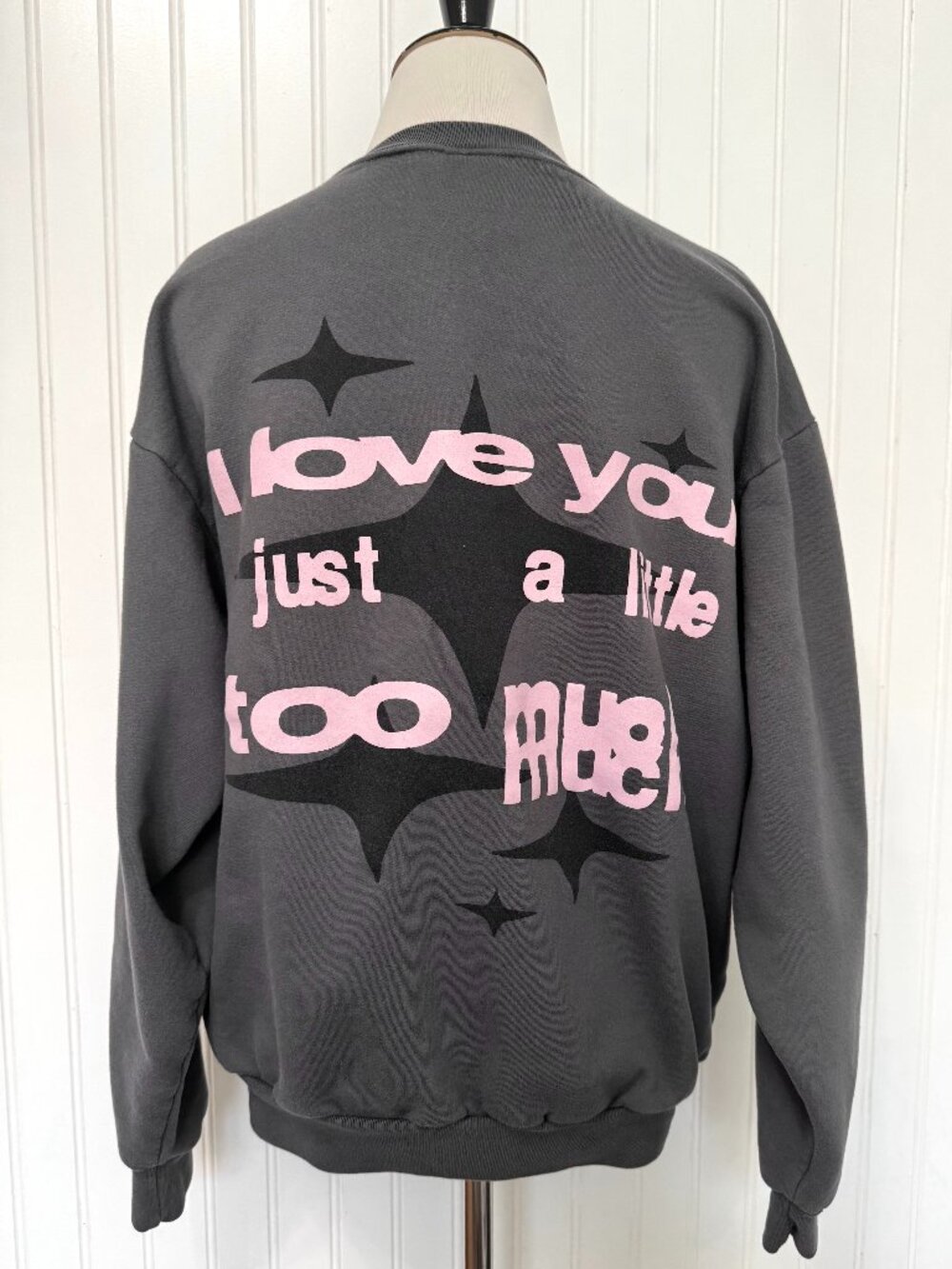 Lonely Ghost "I love you just a little too much" Dark Gray & Pink Sweatshirt